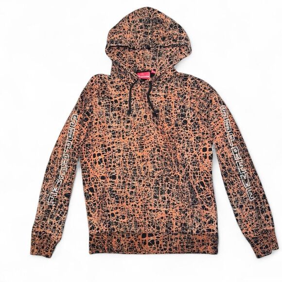 Supreme Marble Hooded Sweatshirt Black Orange Crackle Print Hoodie Made in Portu - Picture 1 of 5